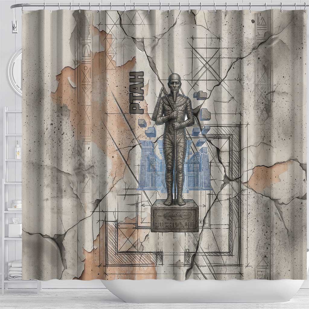 Ptah Egyptian Shower Curtain God of Crafts Architecture Tools Fashioner of the Earth