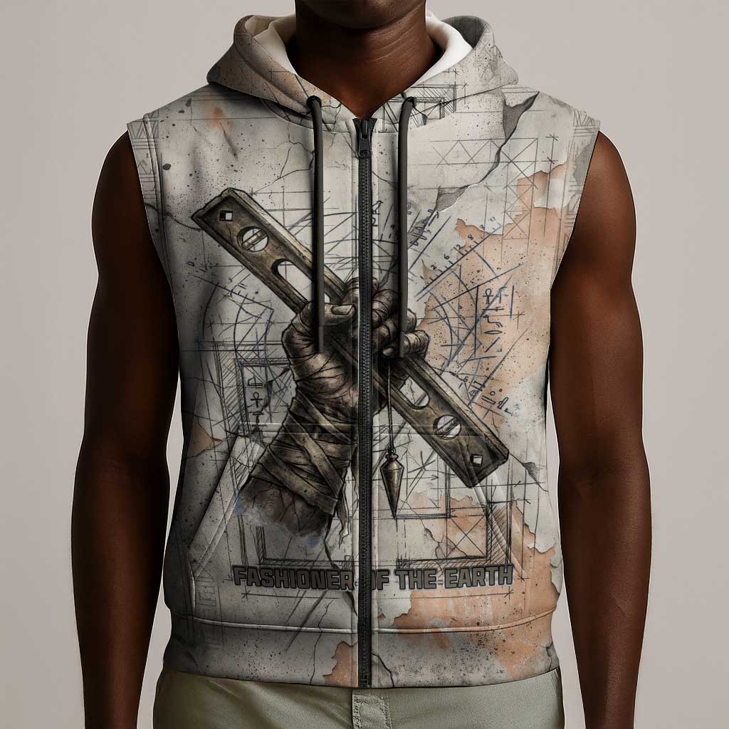Ptah Egyptian Sleeveless Zip Hoodie God of Crafts Architecture Tools Fashioner of the Earth