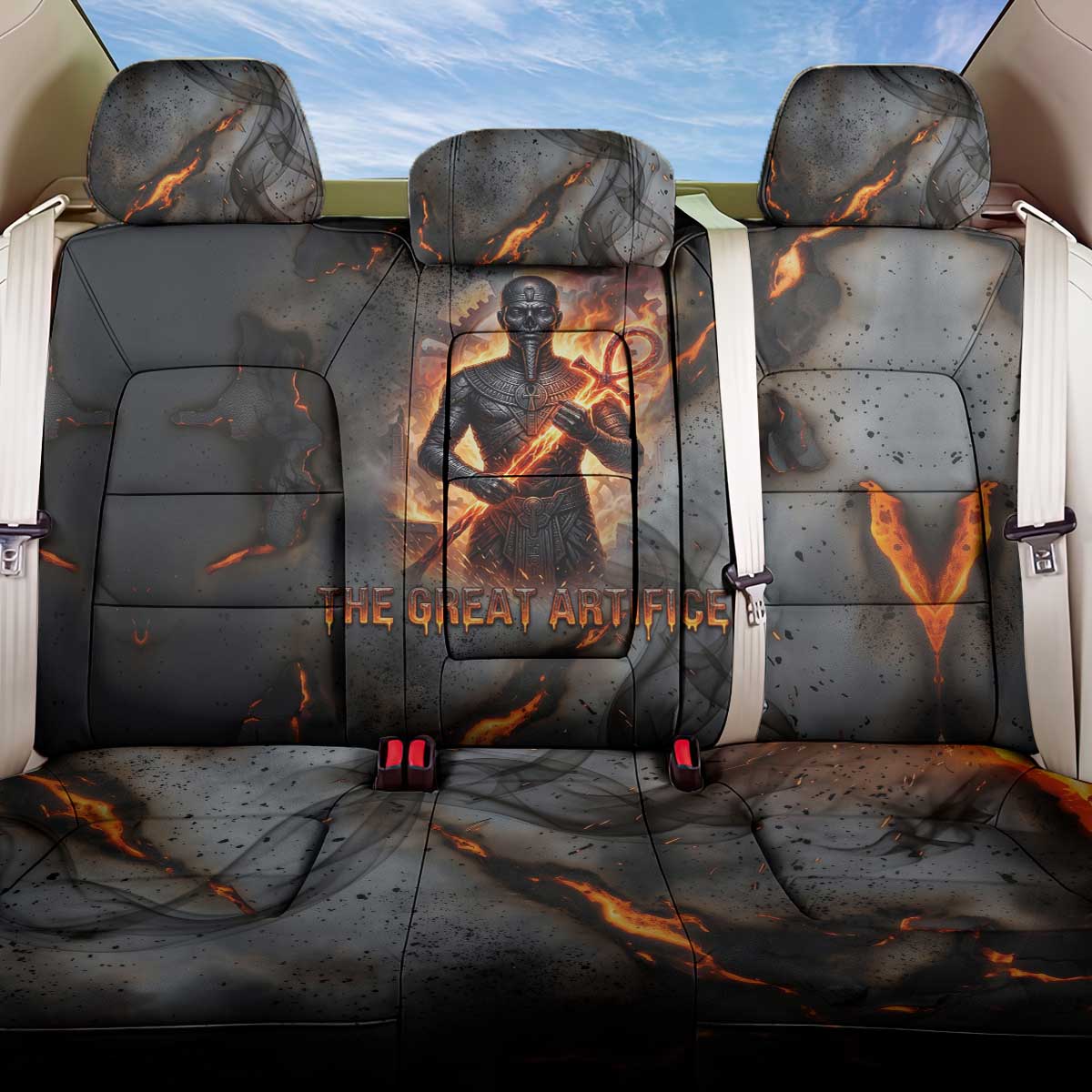 Ptah Egyptian Back Car Seat Cover God of Creation Great Artificer Hammer - Anvil Fire Forged