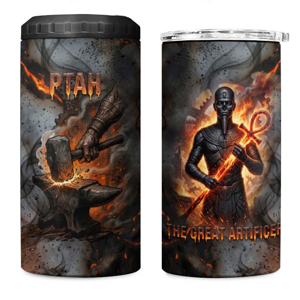 Ptah Egyptian 4 in 1 Can Cooler Tumbler God of Creation Great Artificer Hammer - Anvil Fire Forged