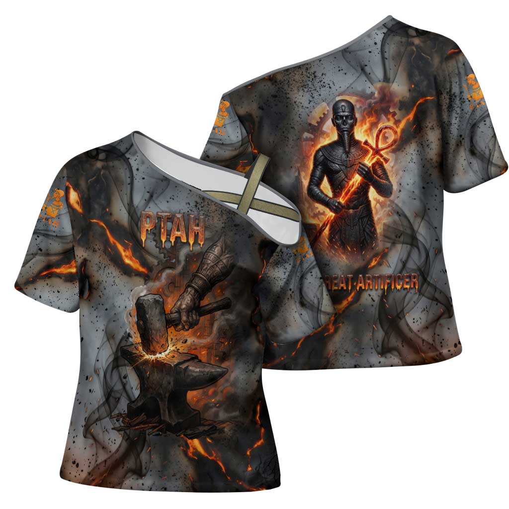 Ptah Egyptian Cross Shoulder Shirt God of Creation Great Artificer Hammer - Anvil Fire Forged