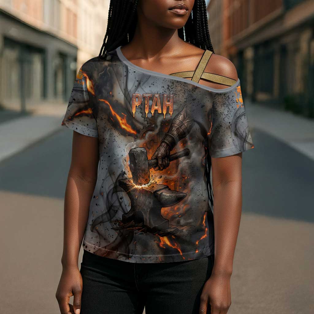 Ptah Egyptian Cross Shoulder Shirt God of Creation Great Artificer Hammer - Anvil Fire Forged