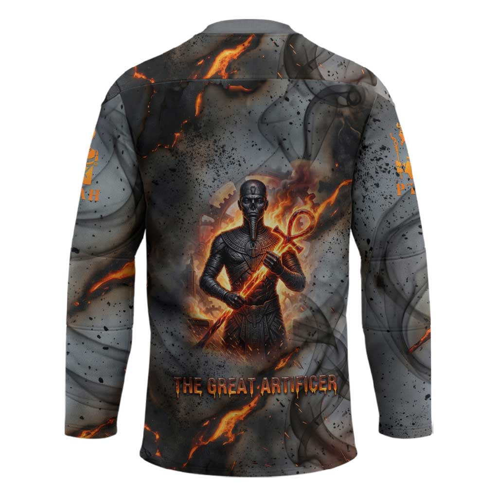 Ptah Egyptian Hockey Jersey God of Creation Great Artificer Hammer - Anvil Fire Forged