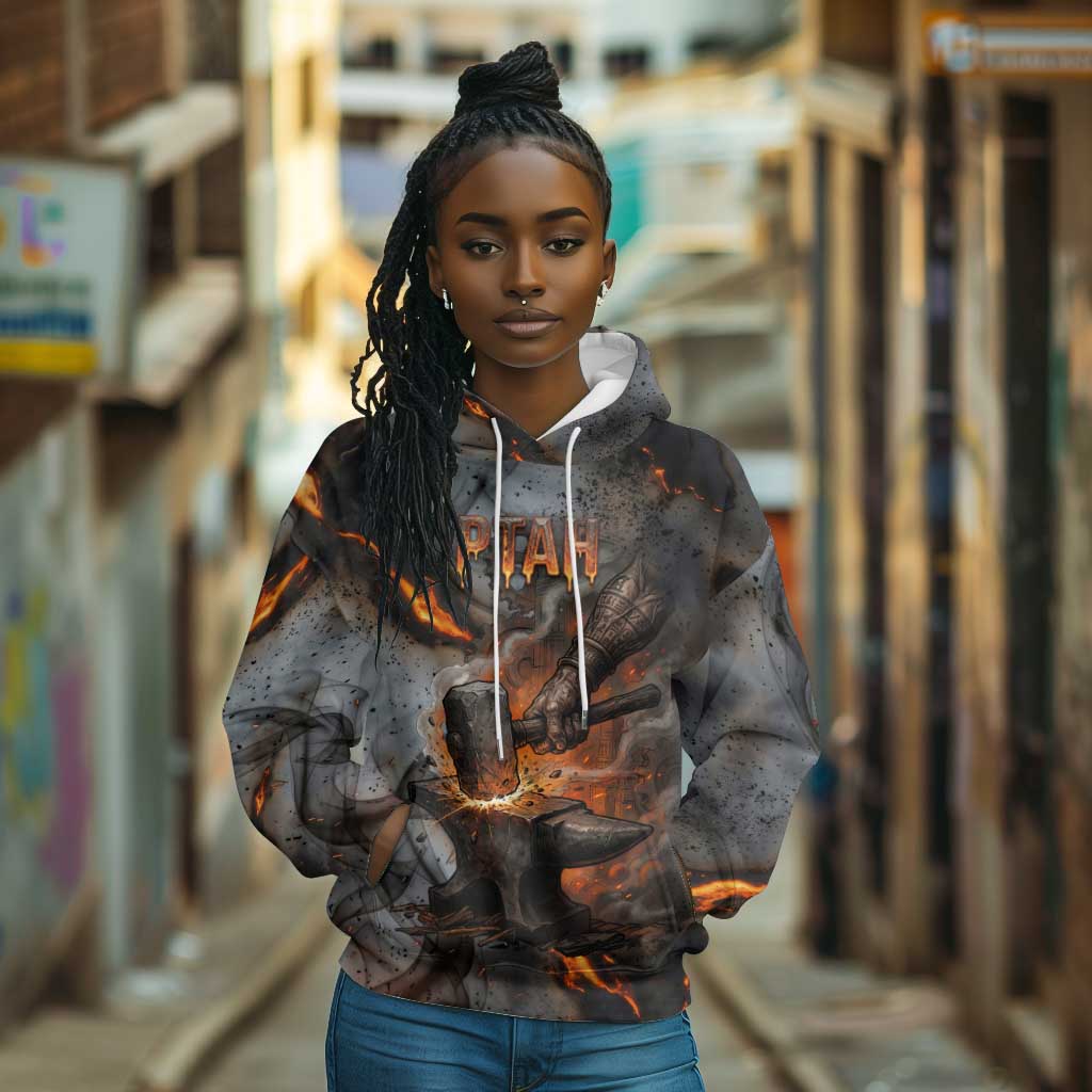 Ptah Egyptian Hoodie God of Creation Great Artificer Hammer - Anvil Fire Forged