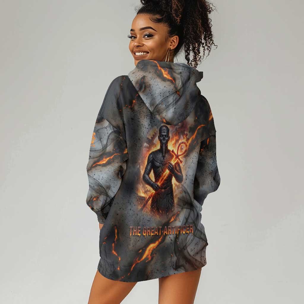 Ptah Egyptian Hoodie Dress God of Creation Great Artificer Hammer - Anvil Fire Forged