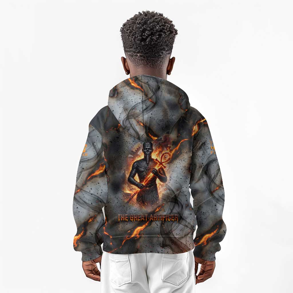 Ptah Egyptian Kid Hoodie God of Creation Great Artificer Hammer - Anvil Fire Forged