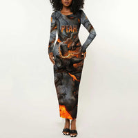 Ptah Egyptian Long Sleeve Bodycon Dress God of Creation Great Artificer Hammer - Anvil Fire Forged
