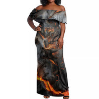 Ptah Egyptian Off Shoulder Maxi Dress God of Creation Great Artificer Hammer - Anvil Fire Forged