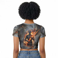 Ptah Egyptian Raglan Cropped T shirt God of Creation Great Artificer Hammer - Anvil Fire Forged
