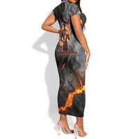 Ptah Egyptian Short Sleeve Bodycon Dress God of Creation Great Artificer Hammer - Anvil Fire Forged