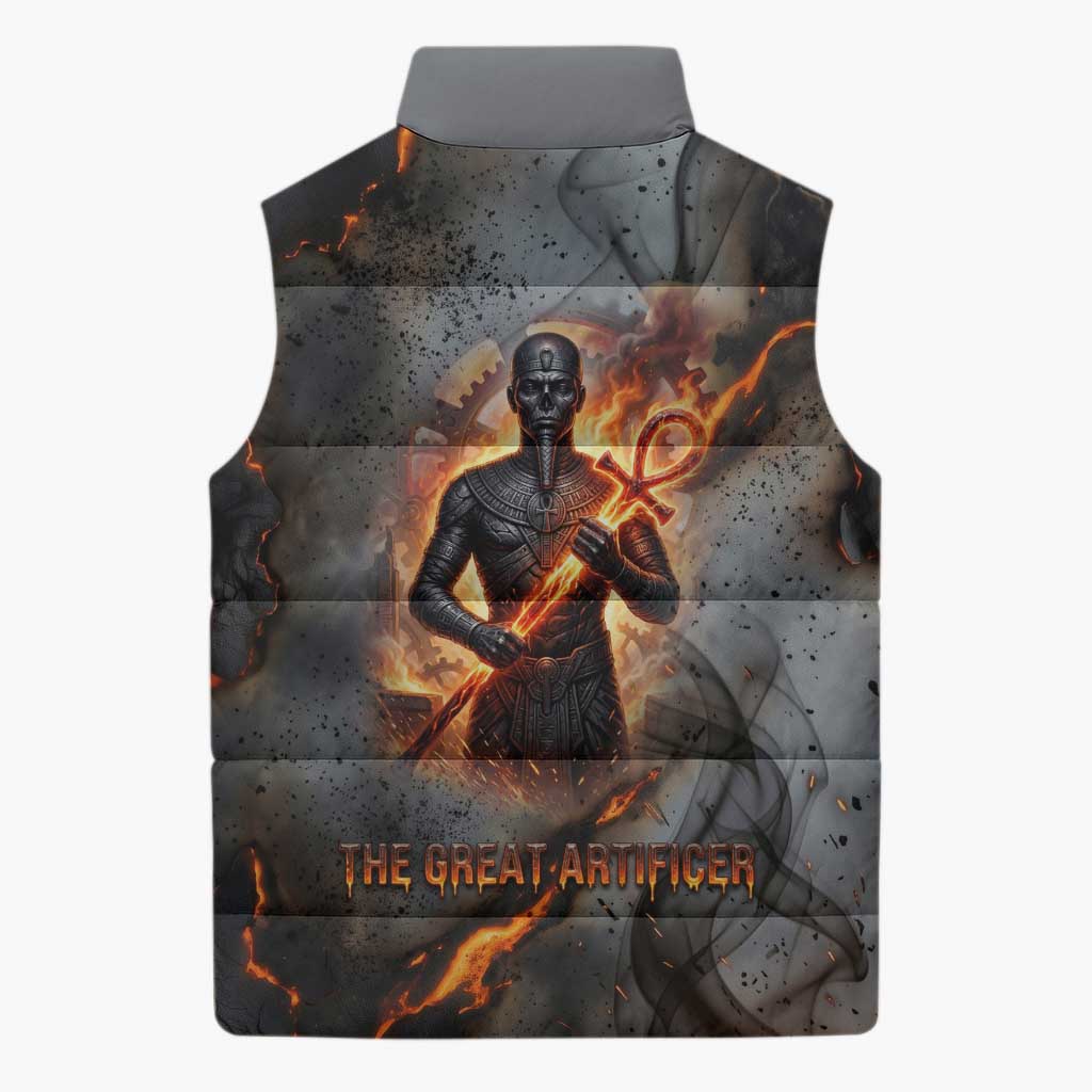 Ptah Egyptian Sleeveless Puffer Jacket God of Creation Great Artificer Hammer - Anvil Fire Forged