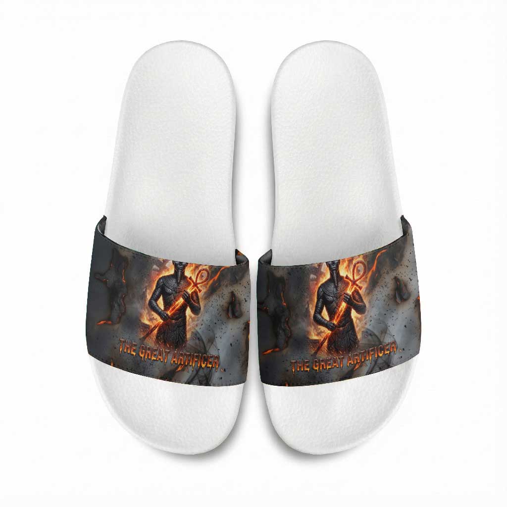 Ptah Egyptian Slide Sandals God of Creation Great Artificer Hammer - Anvil Fire Forged
