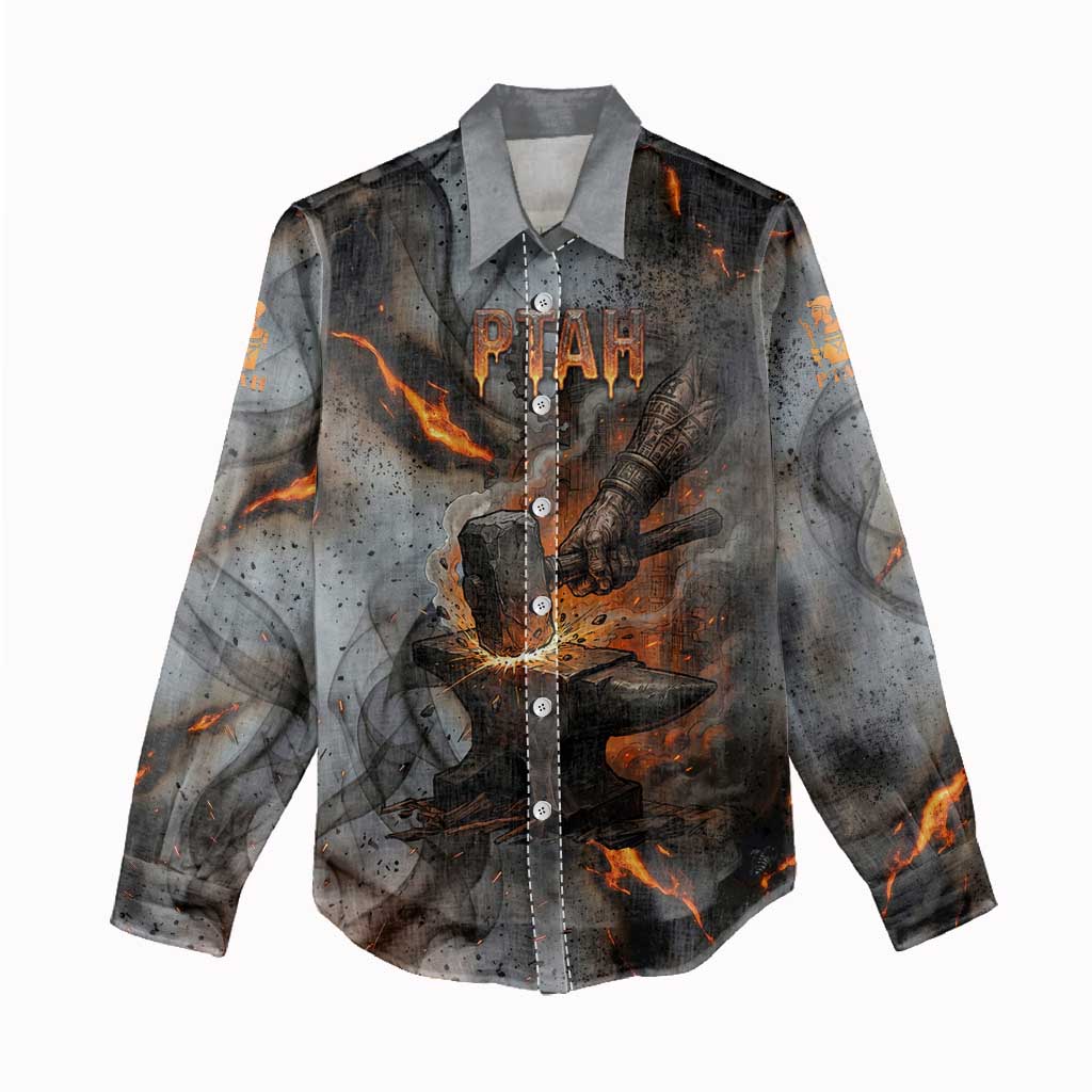 Ptah Egyptian Women Casual Shirt God of Creation Great Artificer Hammer - Anvil Fire Forged