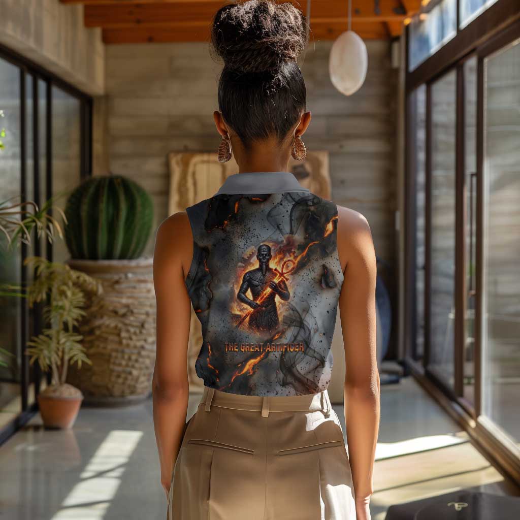 Ptah Egyptian Women Sleeveless Polo Shirt God of Creation Great Artificer Hammer - Anvil Fire Forged