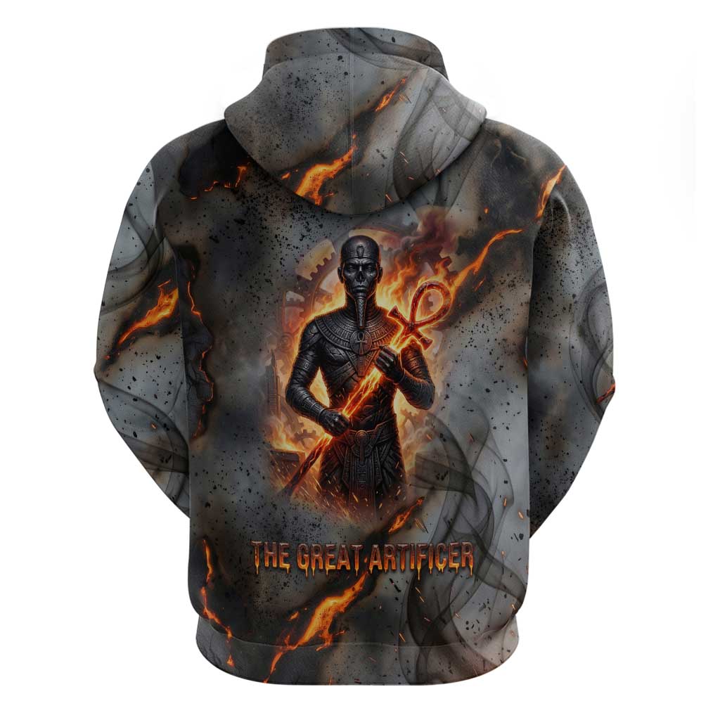 Ptah Egyptian Zip Hoodie God of Creation Great Artificer Hammer - Anvil Fire Forged