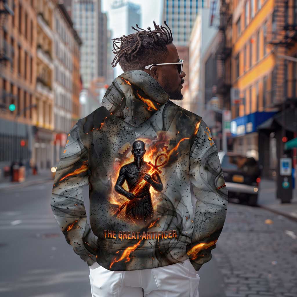 Ptah Egyptian Zip Hoodie God of Creation Great Artificer Hammer - Anvil Fire Forged