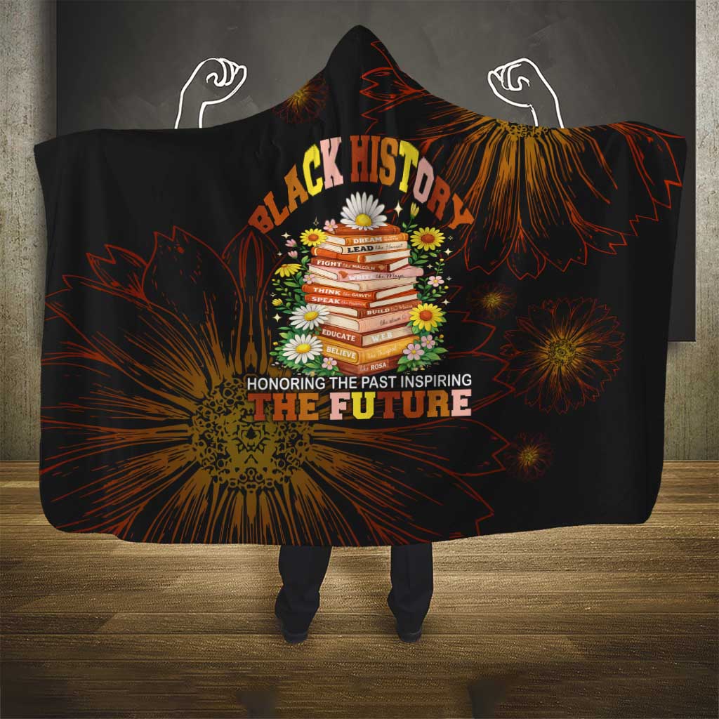 Black History Month Black African American Teachers Hooded Blanket Afrocentric Floral Art with Motivational Typography