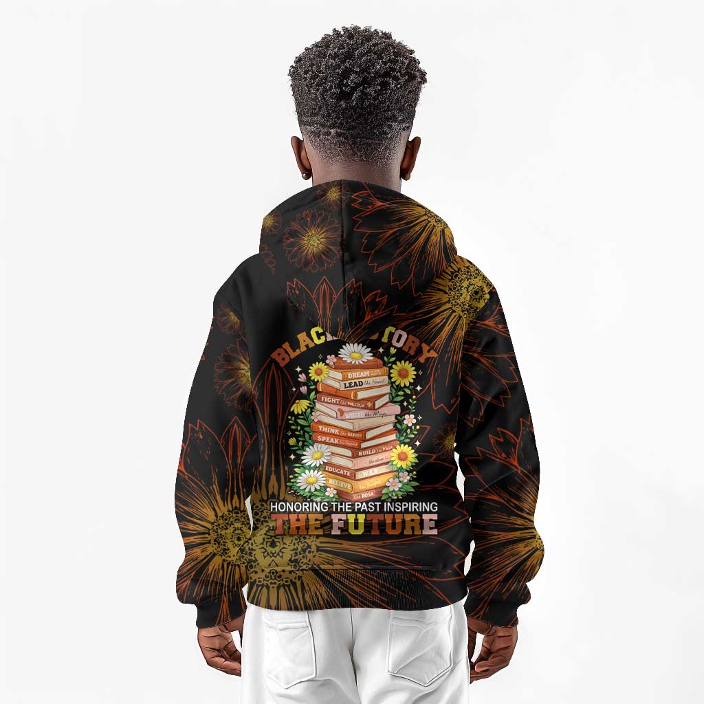 Black History Month Black African American Teachers Kid Hoodie Afrocentric Floral Art with Motivational Typography