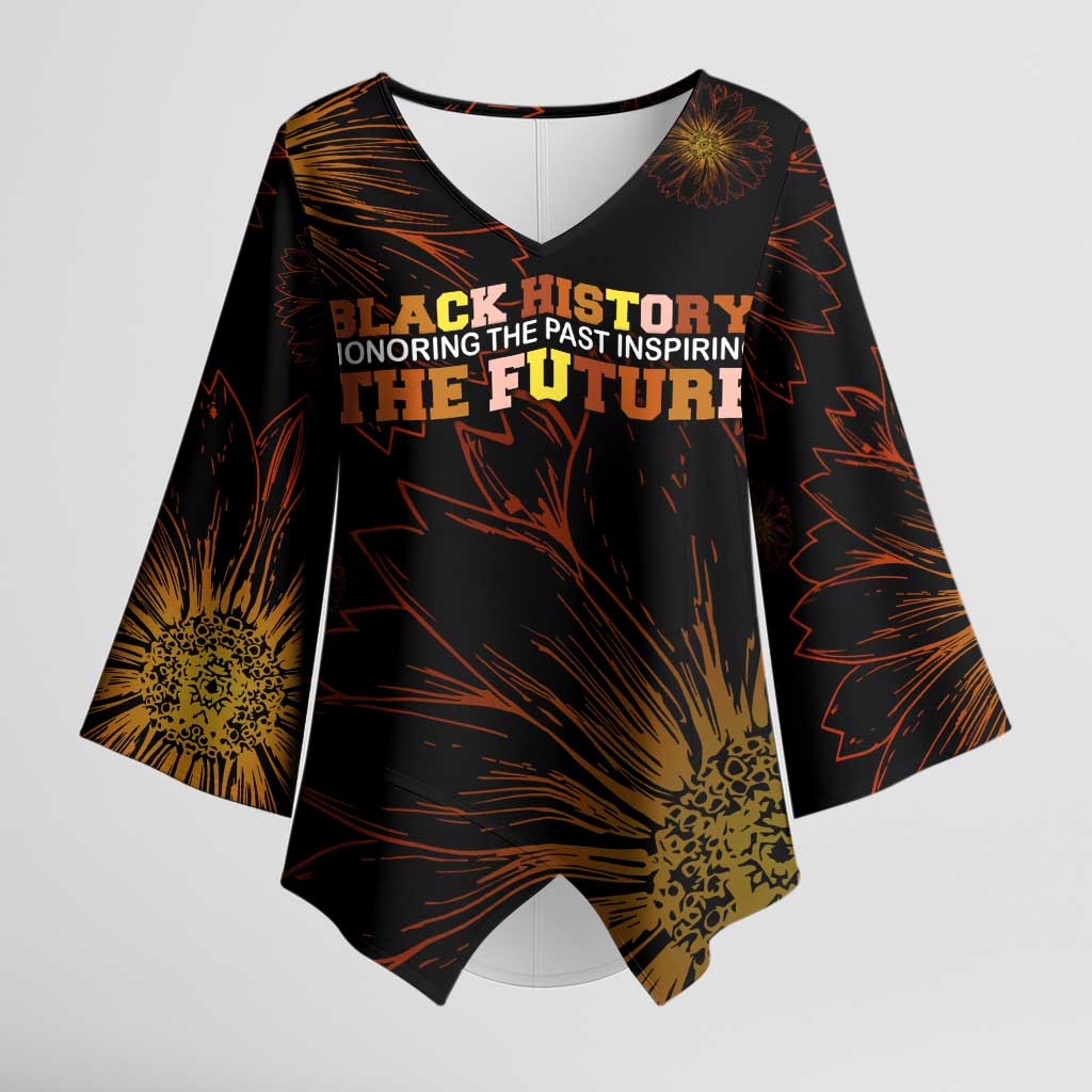 Black History Month Black African American Teachers Kimono Sleeve Blouse Afrocentric Floral Art with Motivational Typography