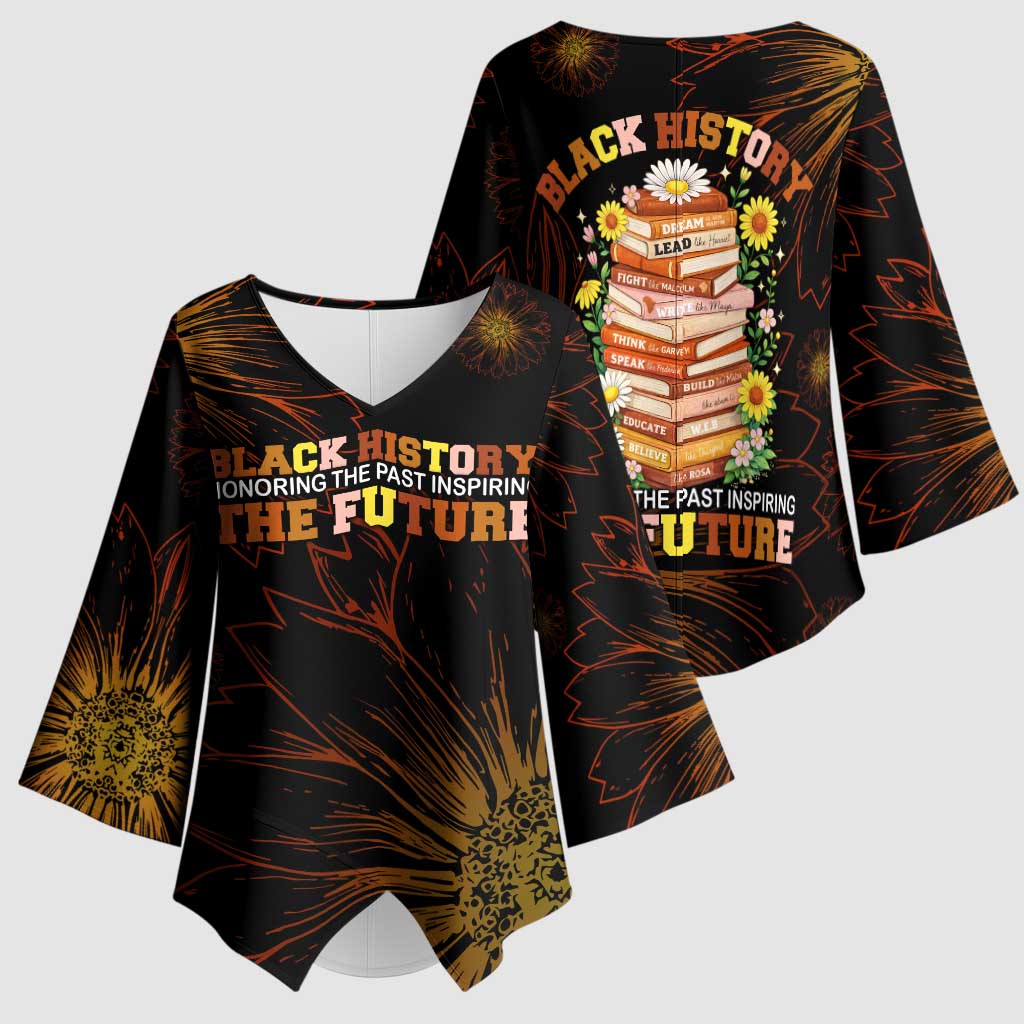 Black History Month Black African American Teachers Kimono Sleeve Blouse Afrocentric Floral Art with Motivational Typography