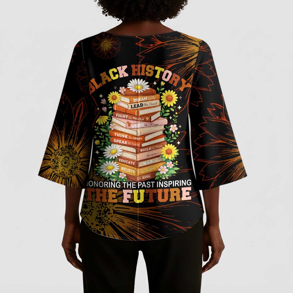 Black History Month Black African American Teachers Kimono Sleeve Blouse Afrocentric Floral Art with Motivational Typography