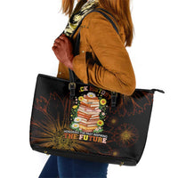 Black History Month Black African American Teachers Leather Tote Bag Afrocentric Floral Art with Motivational Typography