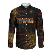 Black History Month Black African American Teachers Long Sleeve Button Shirt Afrocentric Floral Art with Motivational Typography