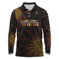 Black History Month Black African American Teachers Long Sleeve Polo Shirt Afrocentric Floral Art with Motivational Typography