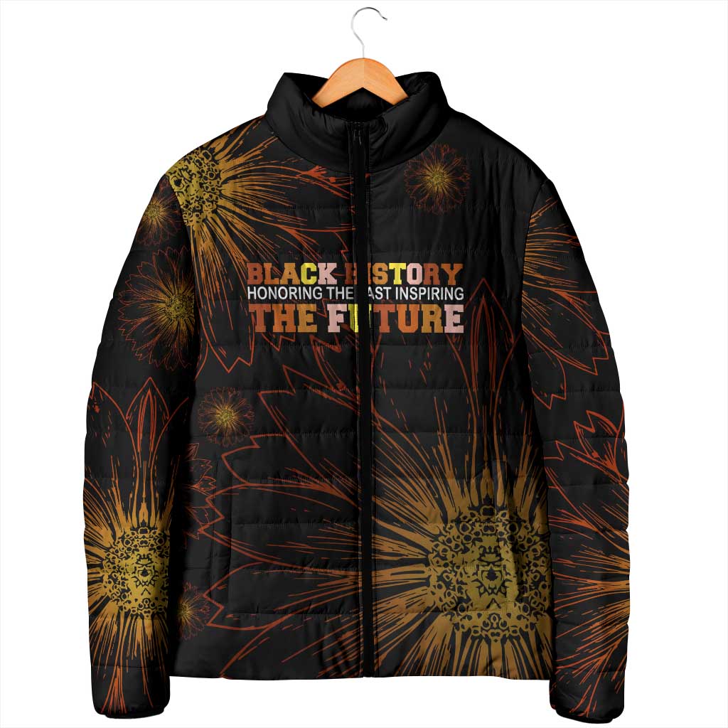 Black History Month Black African American Teachers Padded Jacket Afrocentric Floral Art with Motivational Typography