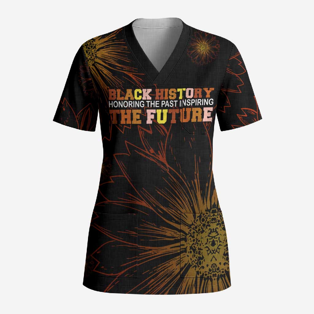 Black History Month Black African American Teachers Scrub Top Afrocentric Floral Art with Motivational Typography