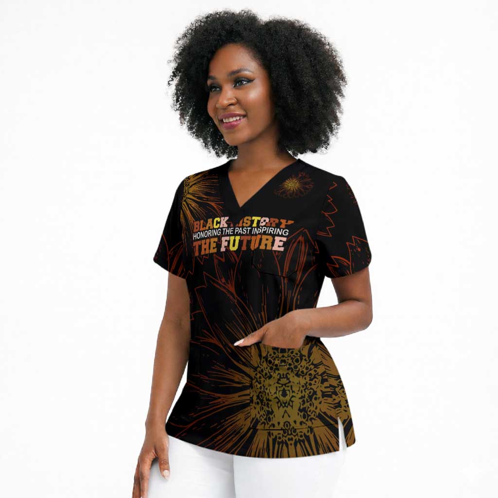 Black History Month Black African American Teachers Scrub Top Afrocentric Floral Art with Motivational Typography