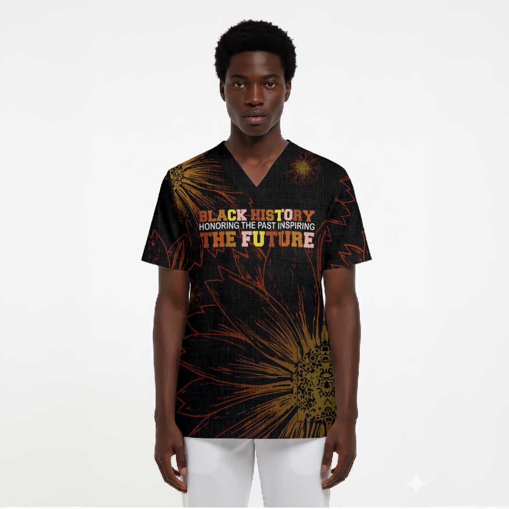 Black History Month Black African American Teachers Scrub Top Afrocentric Floral Art with Motivational Typography