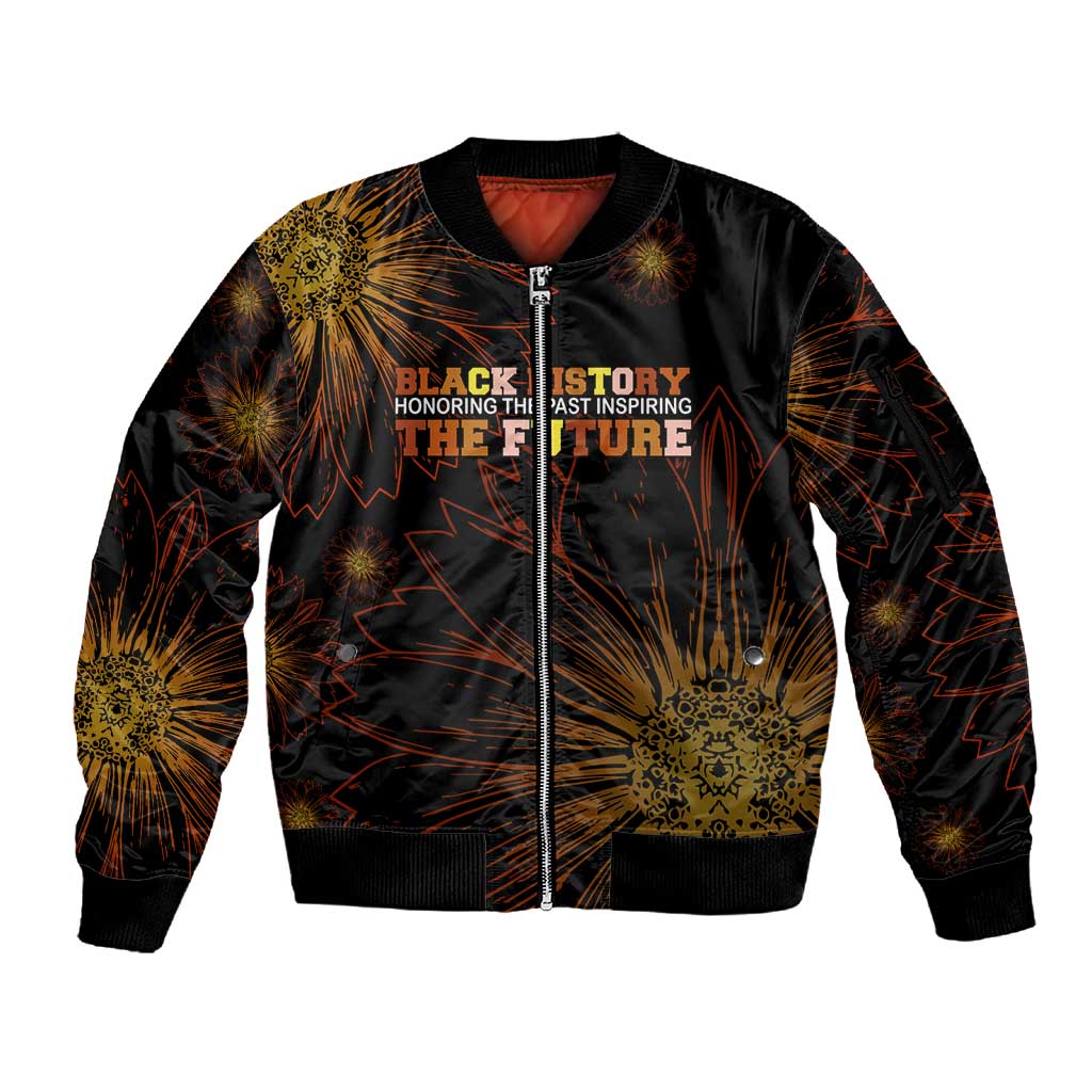 Black History Month Black African American Teachers Sleeve Zip Bomber Jacket Afrocentric Floral Art with Motivational Typography
