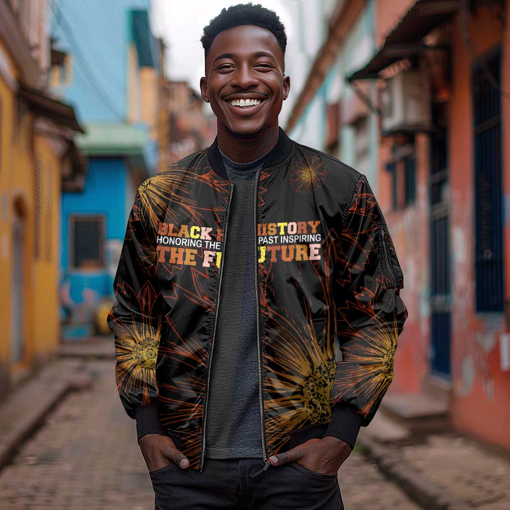 Black History Month Black African American Teachers Sleeve Zip Bomber Jacket Afrocentric Floral Art with Motivational Typography