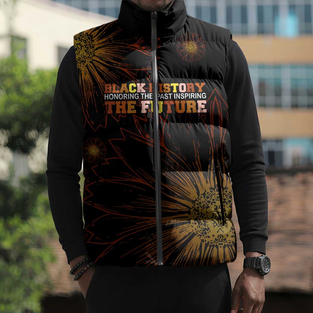 Black History Month Black African American Teachers Sleeveless Puffer Jacket Afrocentric Floral Art with Motivational Typography