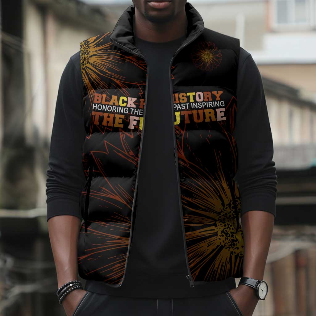 Black History Month Black African American Teachers Sleeveless Puffer Jacket Afrocentric Floral Art with Motivational Typography