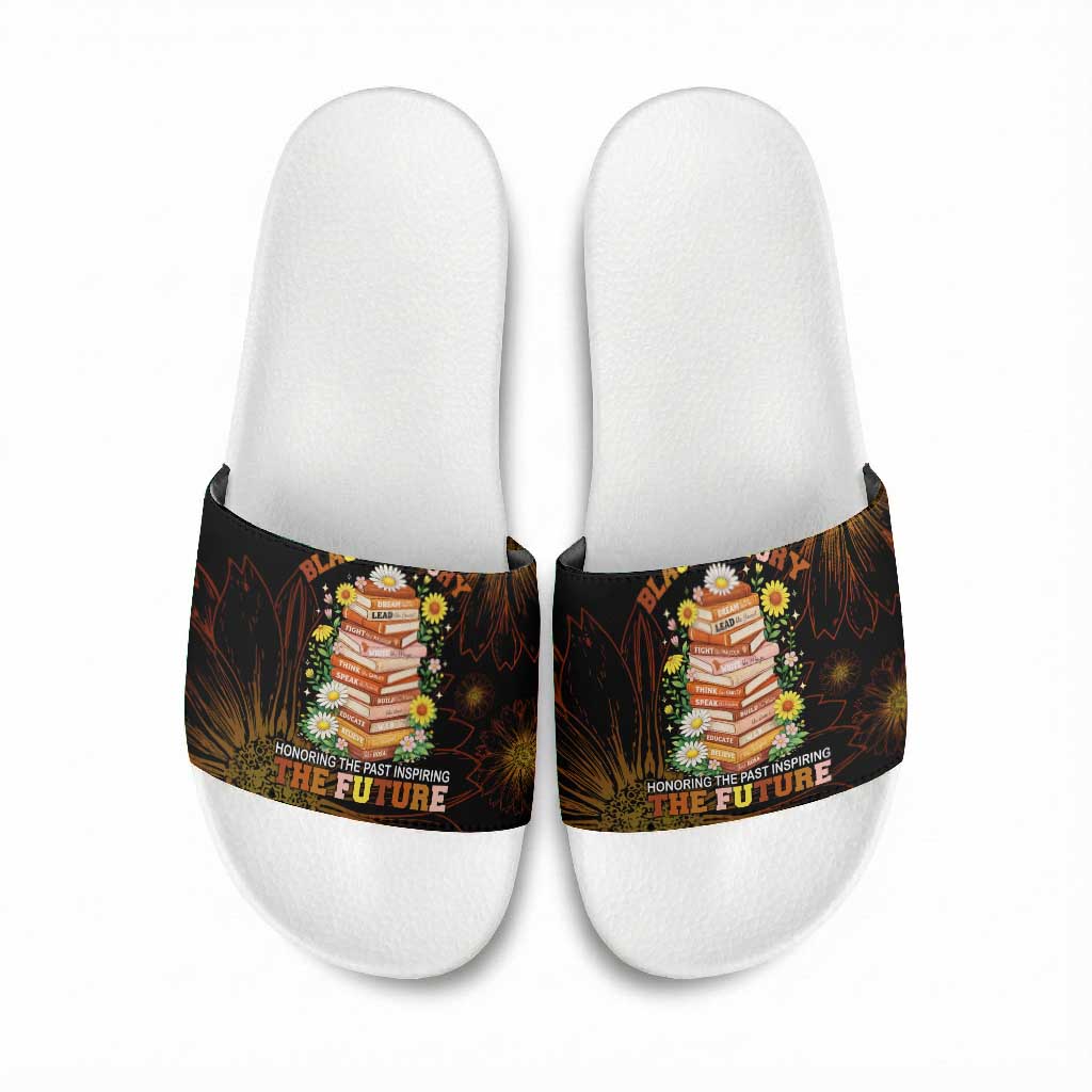 Black History Month Black African American Teachers Slide Sandals Afrocentric Floral Art with Motivational Typography