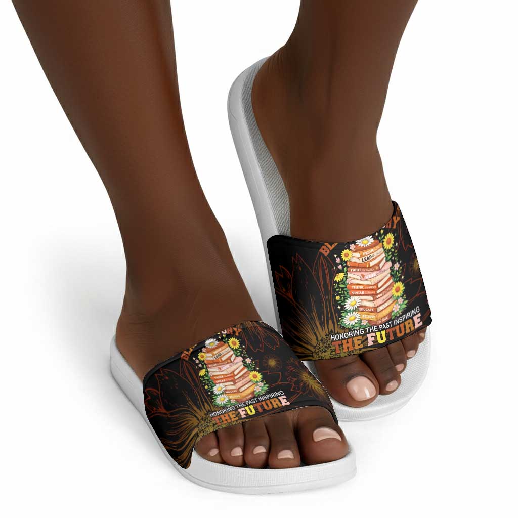 Black History Month Black African American Teachers Slide Sandals Afrocentric Floral Art with Motivational Typography