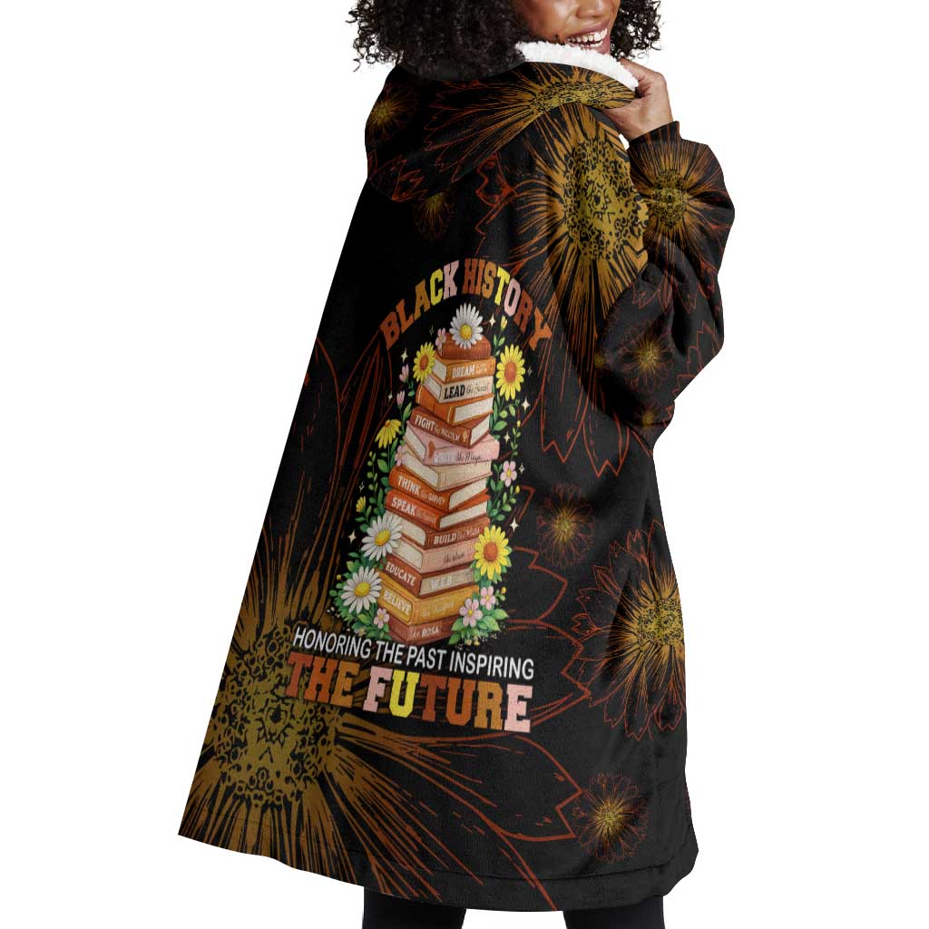 Black History Month Black African American Teachers Wearable Blanket Hoodie Afrocentric Floral Art with Motivational Typography