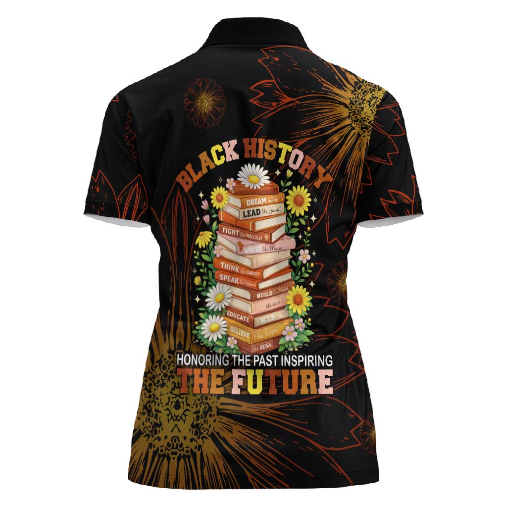 Black History Month Black African American Teachers Women Polo Shirt Afrocentric Floral Art with Motivational Typography