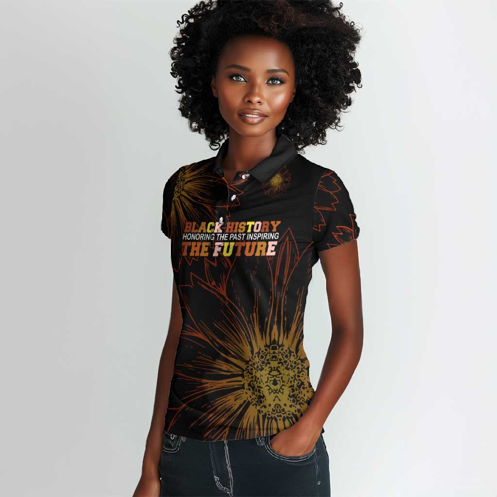 Black History Month Black African American Teachers Women Polo Shirt Afrocentric Floral Art with Motivational Typography