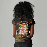 Black History Month Black African American Teachers Women V-Neck T-Shirt Afrocentric Floral Art with Motivational Typography