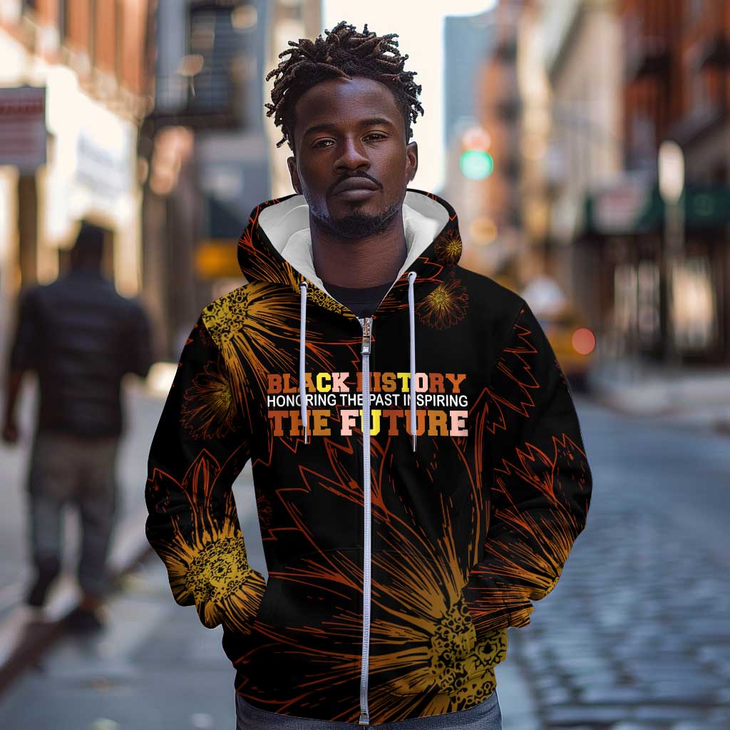 Black History Month Black African American Teachers Zip Hoodie Afrocentric Floral Art with Motivational Typography