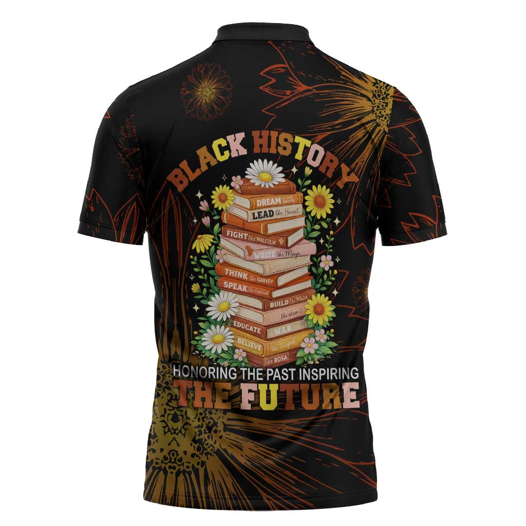 Black History Month Black African American Teachers Zipper Polo Shirt Afrocentric Floral Art with Motivational Typography