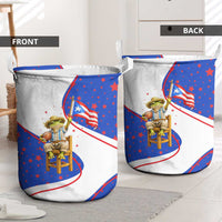 Puerto Rico Coquí Frog Football Fan Laundry Basket Whimsical Cartoon Style with Patriotic Elements