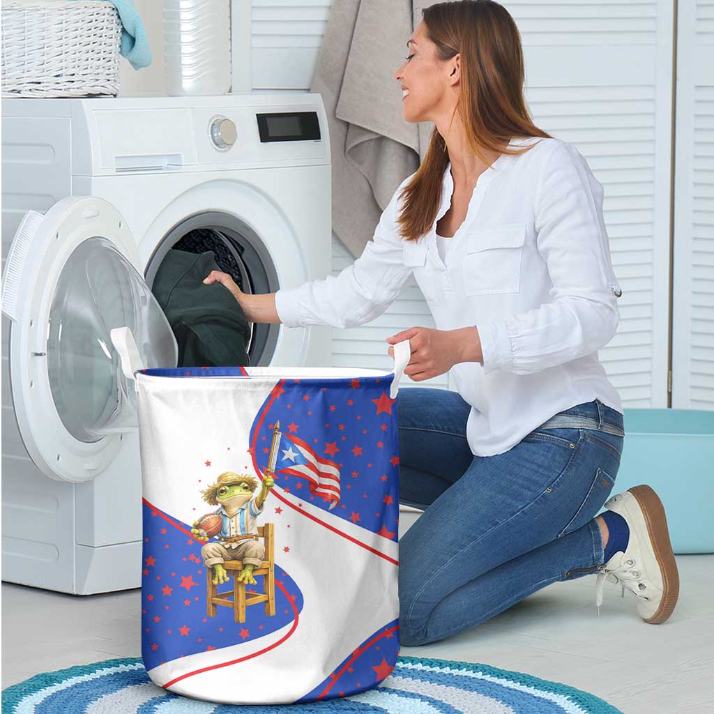 Puerto Rico Coquí Frog Football Fan Laundry Basket Whimsical Cartoon Style with Patriotic Elements