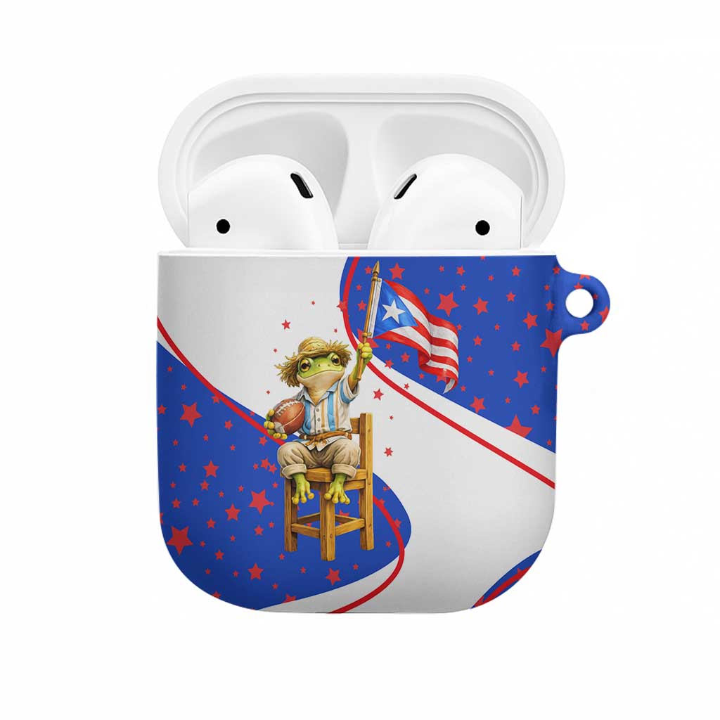 Puerto Rico Coquí Frog Football Fan AirPods Case Whimsical Cartoon Style with Patriotic Elements