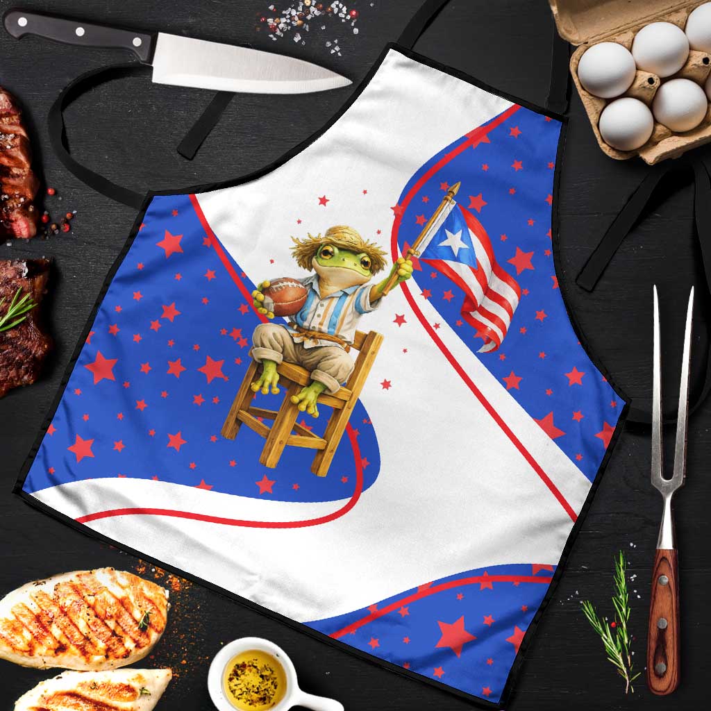 Puerto Rico Coquí Frog Football Fan Apron Whimsical Cartoon Style with Patriotic Elements