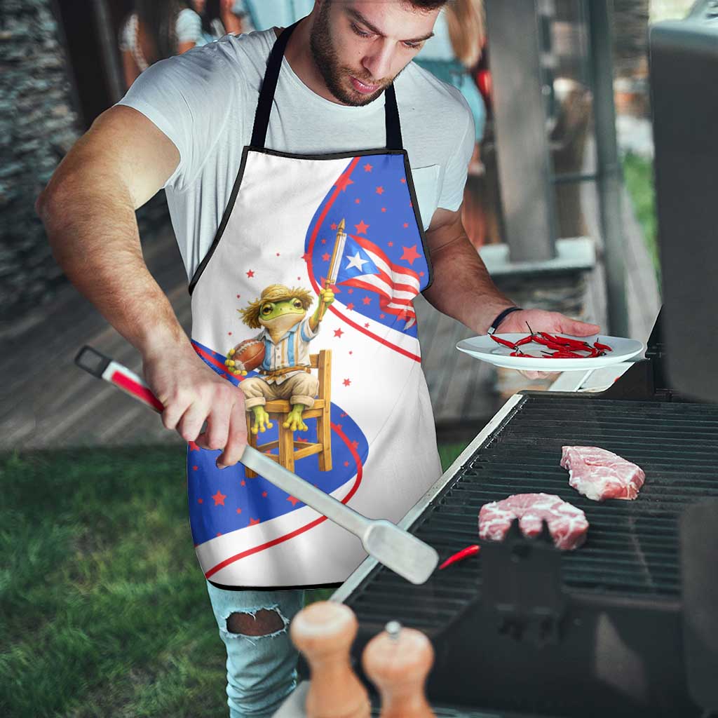 Puerto Rico Coquí Frog Football Fan Apron Whimsical Cartoon Style with Patriotic Elements