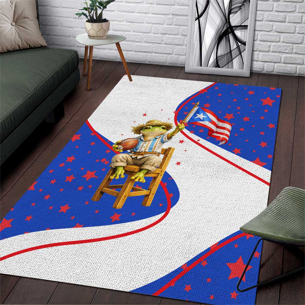 Puerto Rico Coquí Frog Football Fan Area Rug Whimsical Cartoon Style with Patriotic Elements